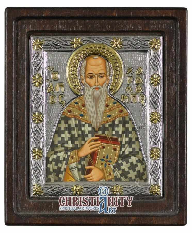 Saint Haralambos (Silver - Engraved icon - D Series)-Christianity Art