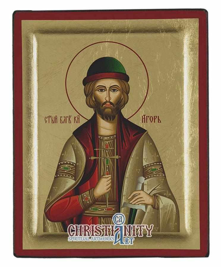 Saint Igor - Wooden icon in canvas with gold background on carved wood –  Christianity Art