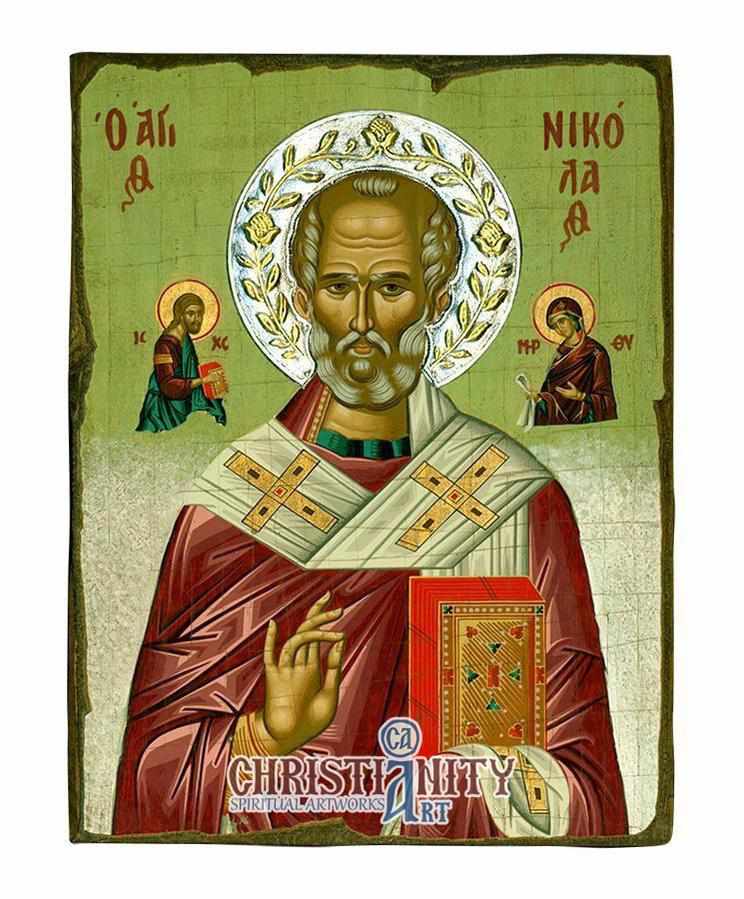 Saint Nicolaos (Aged - Silver Halo Icon - SWS Series)-Christianity Art