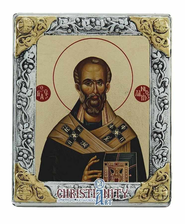 Saint Nicolaos from Monastery of Vatopedi (Silver icon - G Series)-Christianity Art