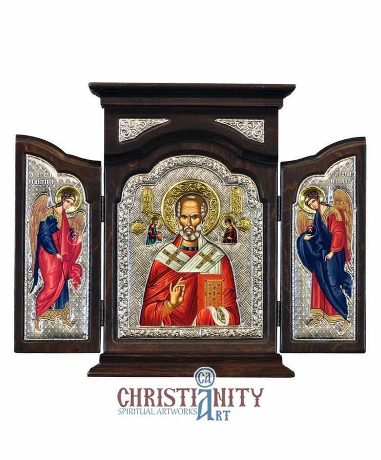 Saint Nicolaos (Triptych - Silver icon - T Series)-Christianity Art