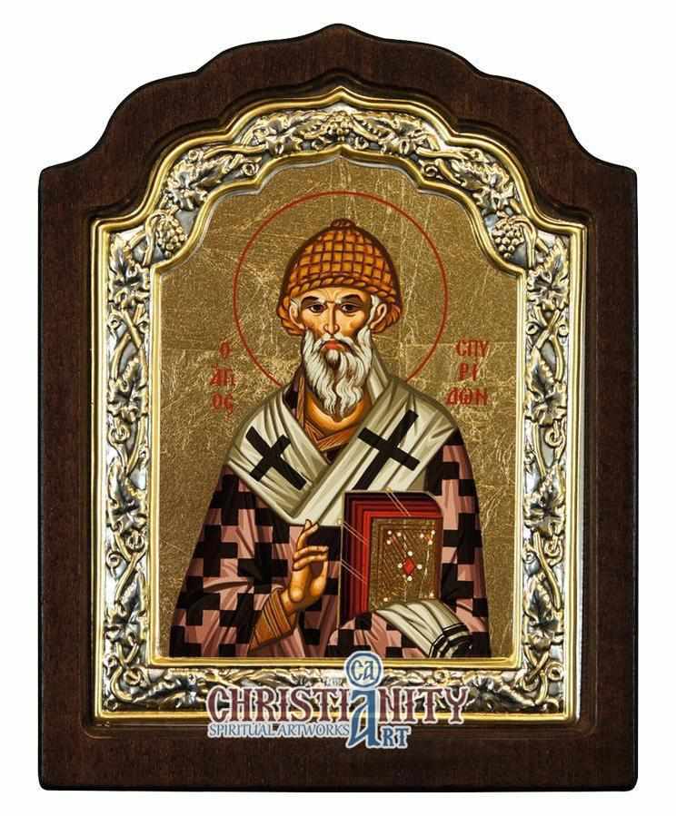Saint Spyridon (Silver icon - C Series)-Christianity Art