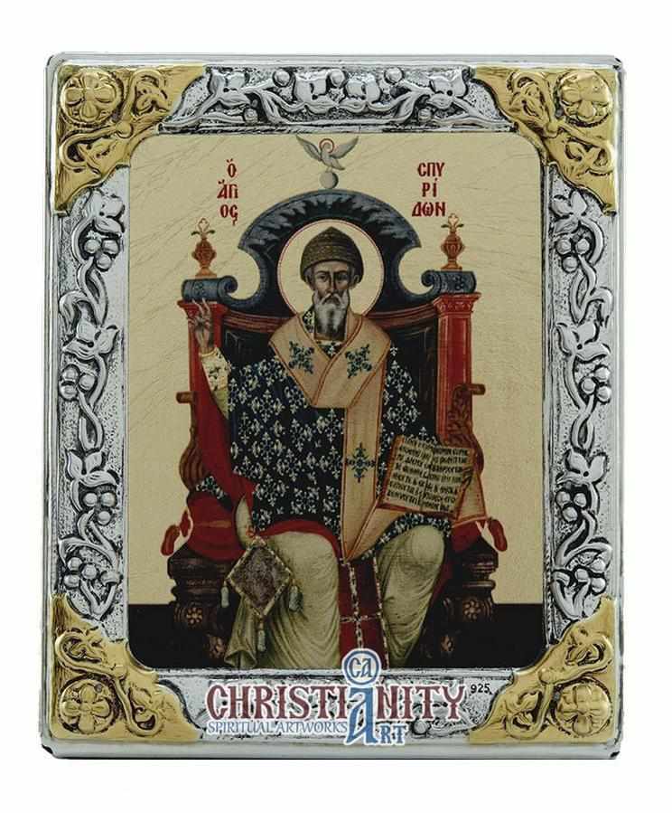 Saint Spyridon (Silver icon - G Series)-Christianity Art