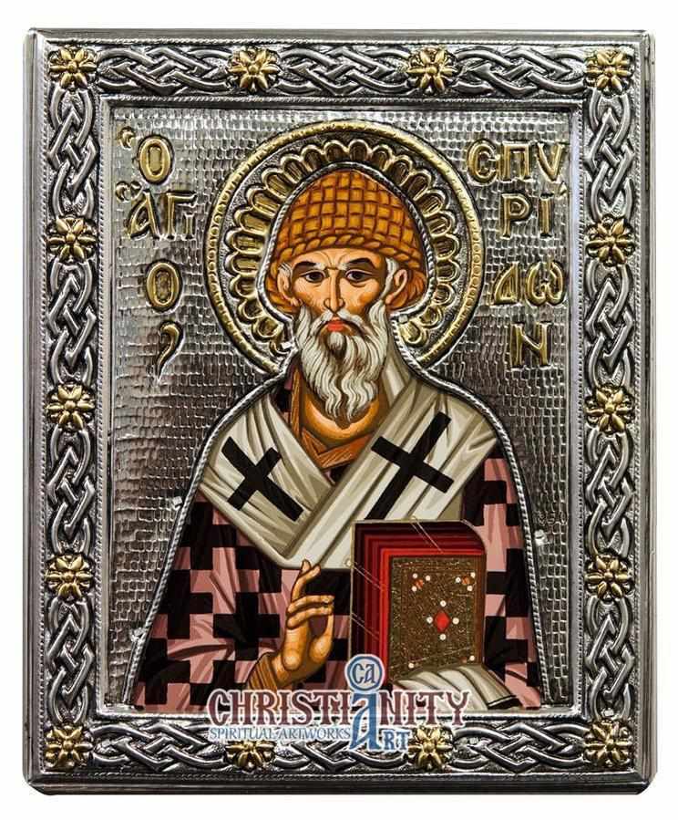 Saint Spyridon (Silver icon - G Series)-Christianity Art