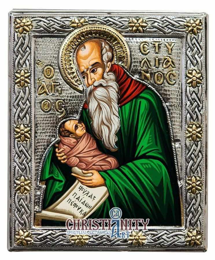 Saint Stylianos - Silver icon on wood, locally gold plated - Mount Ath ...