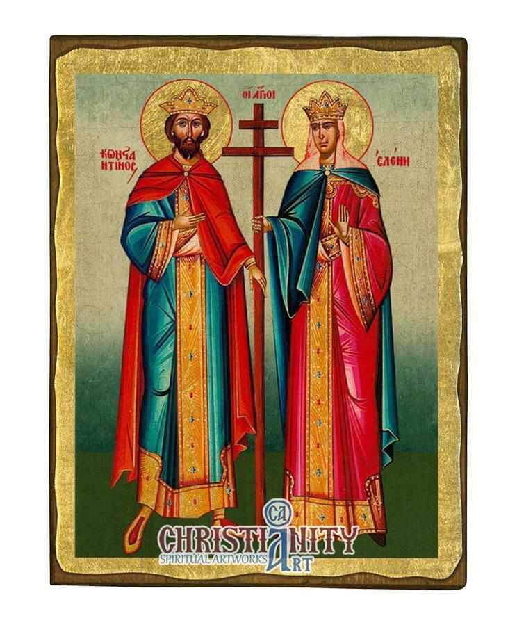 Saints Constantine and Helen (Aged icon - SW Series)-Christianity Art