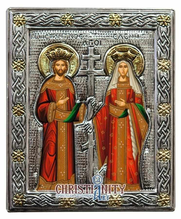 Saints Constantine and Helen (Silver icon - G Series)-Christianity Art