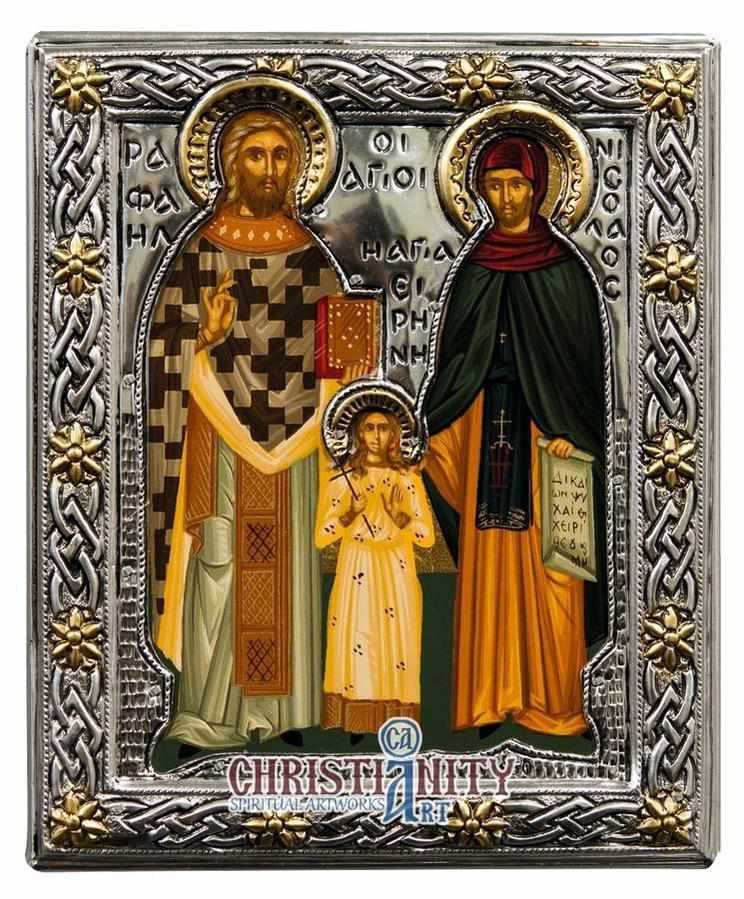 Saints Raphael Nicolaos and Irene (Silver icon - G Series)-Christianity Art