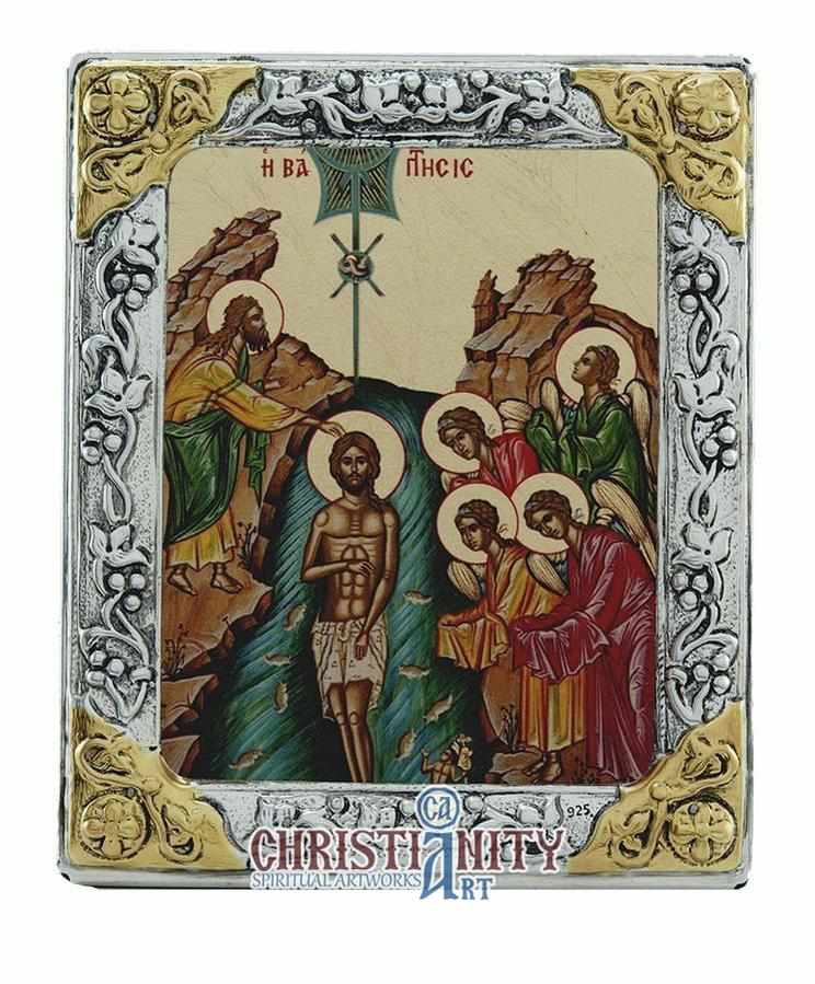 The Baptism of our Lord Jesus Christ (Silver icon - G Series)-Christianity Art