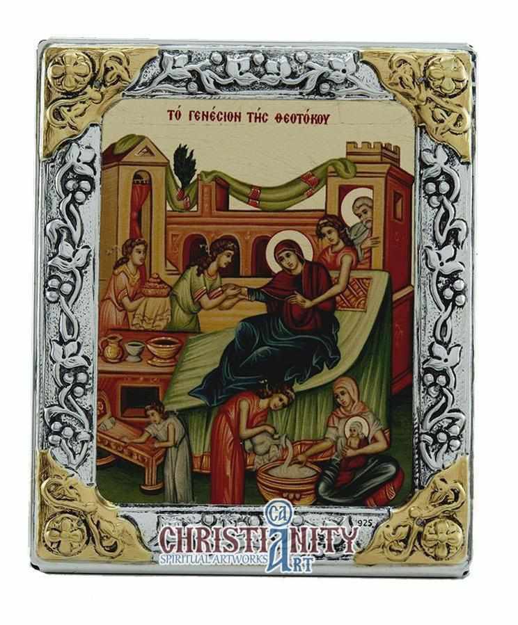 The Birth of Virgin Mary (Silver icon - G Series)-Christianity Art