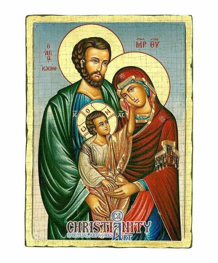 The Holy Family (Engraved icon - old looking icon - S Series)-Christianity Art