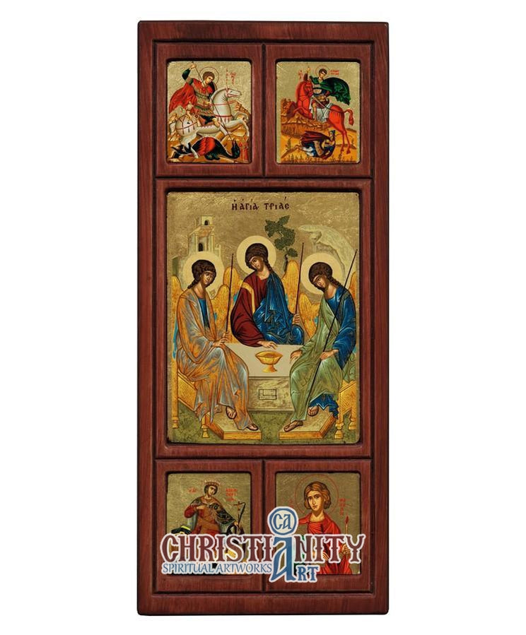 The Holy Trinity - Aged wooden icon in canvas with gold background - M ...