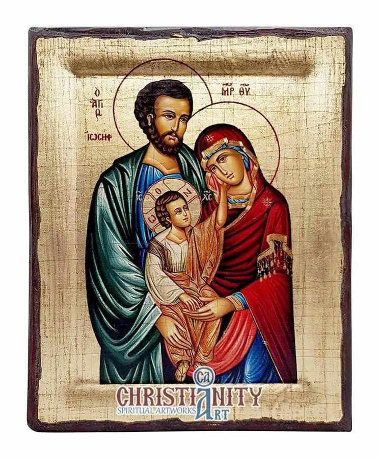 The Holy Family (Engraved old - looking icon - S-EW Series)-Christianity Art