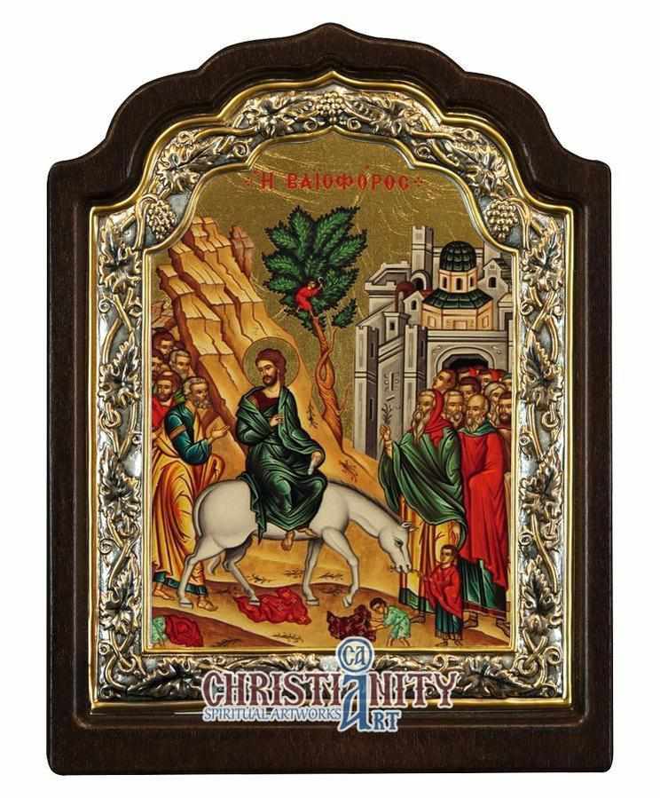 Vaioforos - The entry into Jerusalem (Palm Sunday) (Silver icon - C Series)-Christianity Art