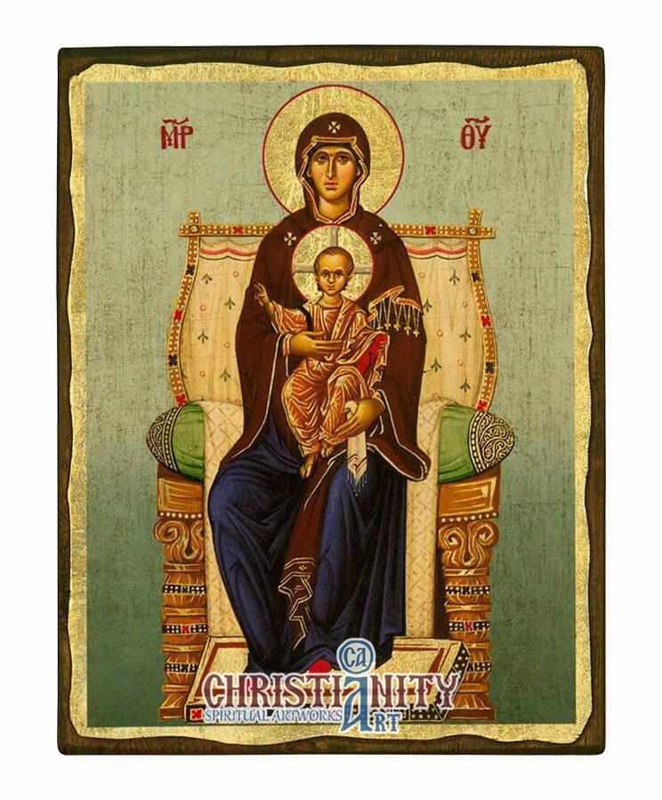 Virgin Mary Enthroned (Aged icon - SW Series)-Christianity Art