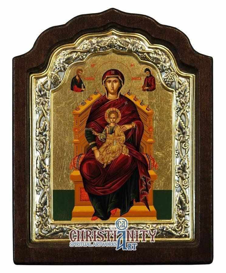 Virgin Mary Enthroned (Silver icon - C Series)-Christianity Art