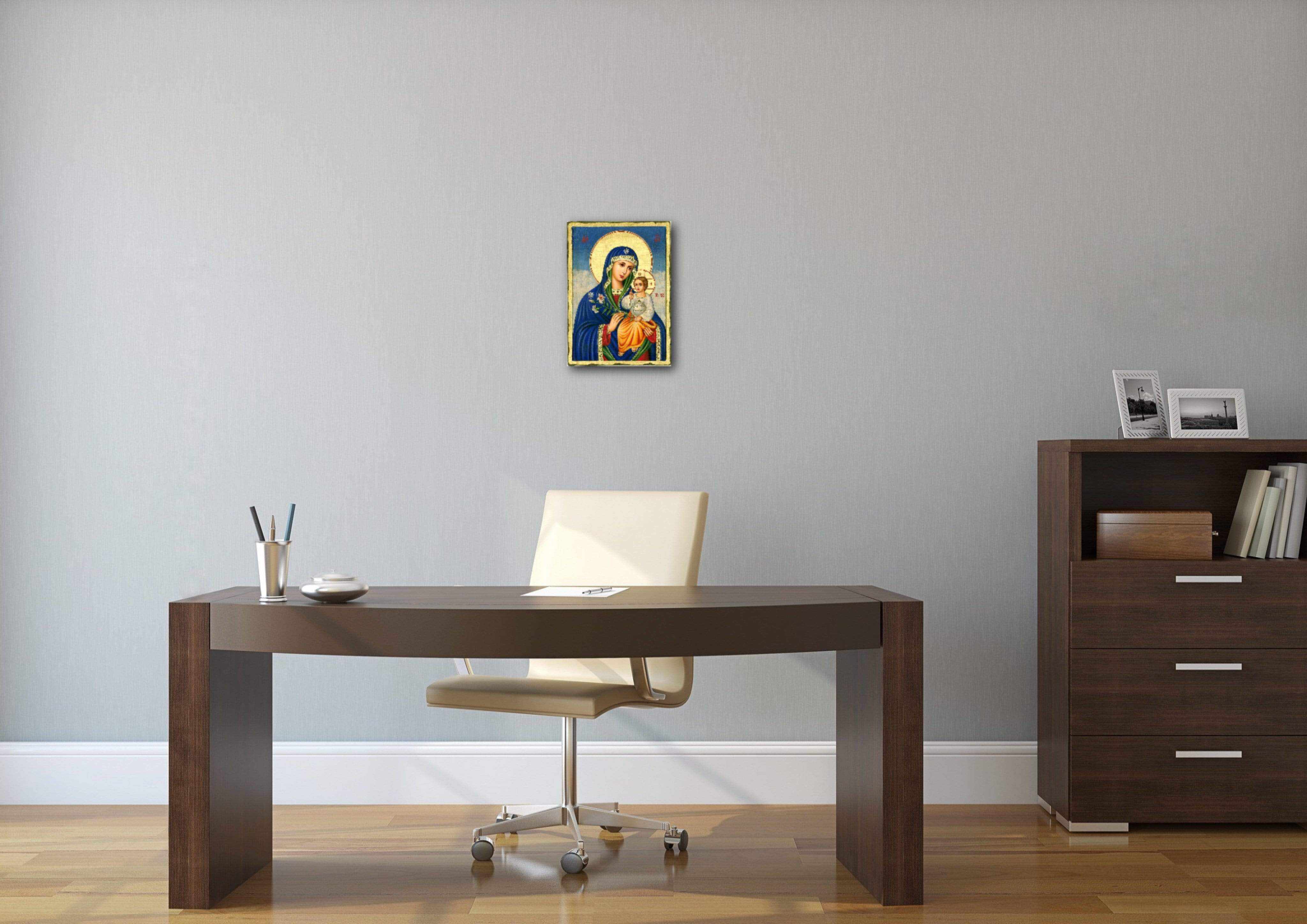 Virgin Mary Eternal Bloom (Engraved icon - old looking icon - S Series)-Christianity Art