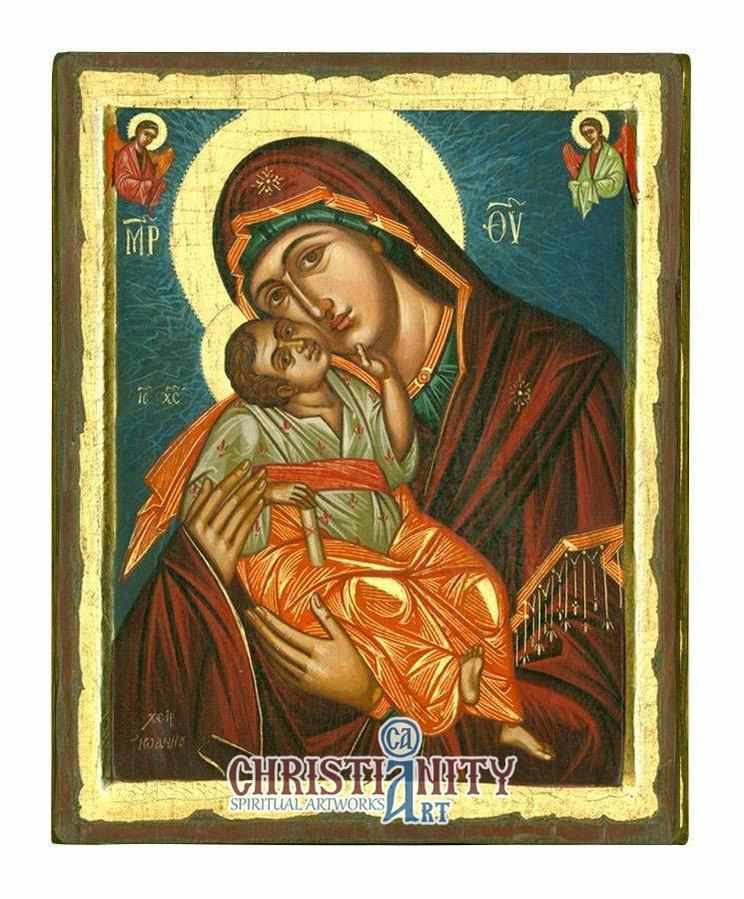 Virgin Mary Glykofilousa - Sweet Kissing, (100% Handpainted Icon - P Series)-Christianity Art