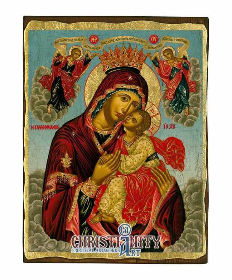 Virgin Mary Glykofilousa - Sweet Kissing (Aged icon - SW Series)-Christianity Art