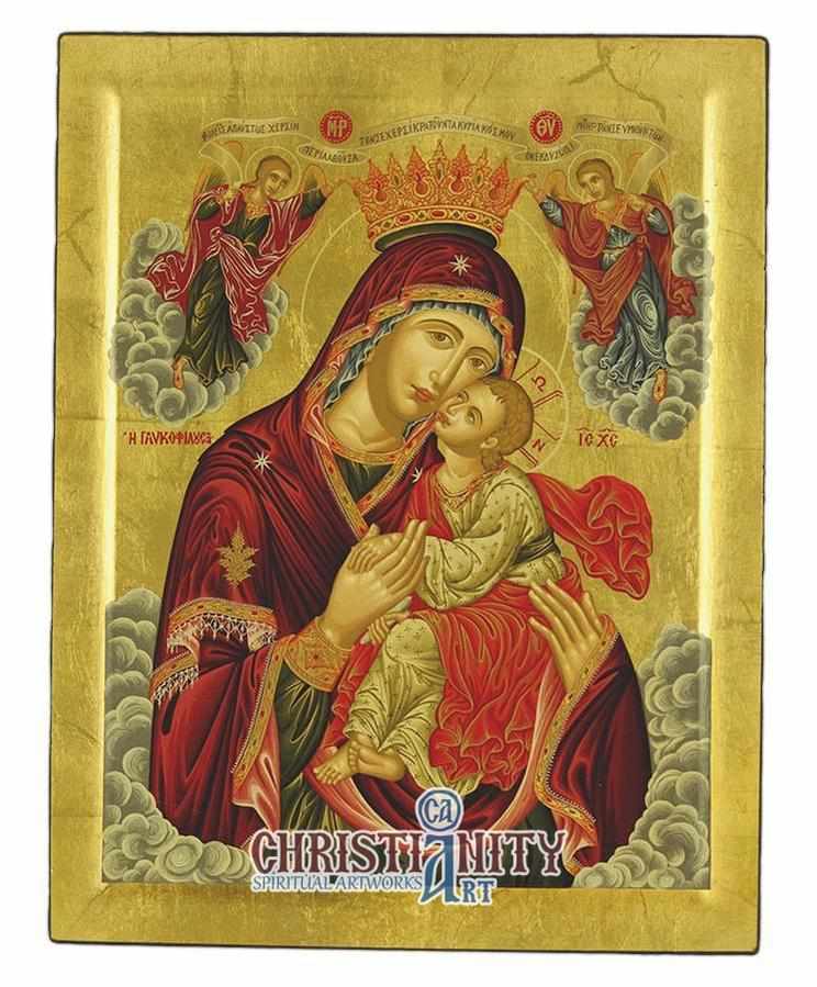 Virgin Mary Glykofilousa - Sweet Kissing (Engraved icon - S Series)-Christianity Art