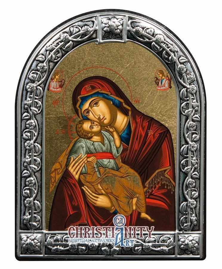 Virgin Mary Glykofilousa - Sweet Kissing (Metallic icon - MC Series)-Christianity Art