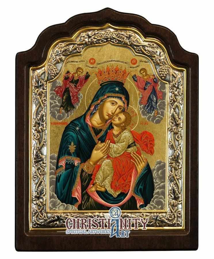Virgin Mary Glykofilousa - Sweet Kissing (Silver icon - C Series)-Christianity Art