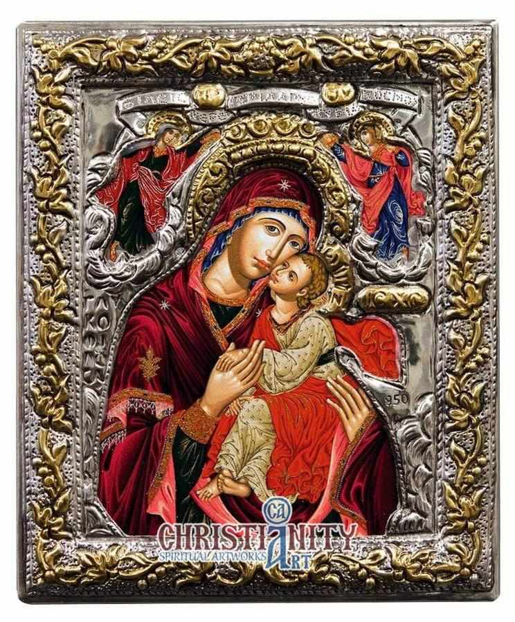 Virgin Mary Glykofilousa - Sweet Kissing (Silver icon - G Series)-Christianity Art