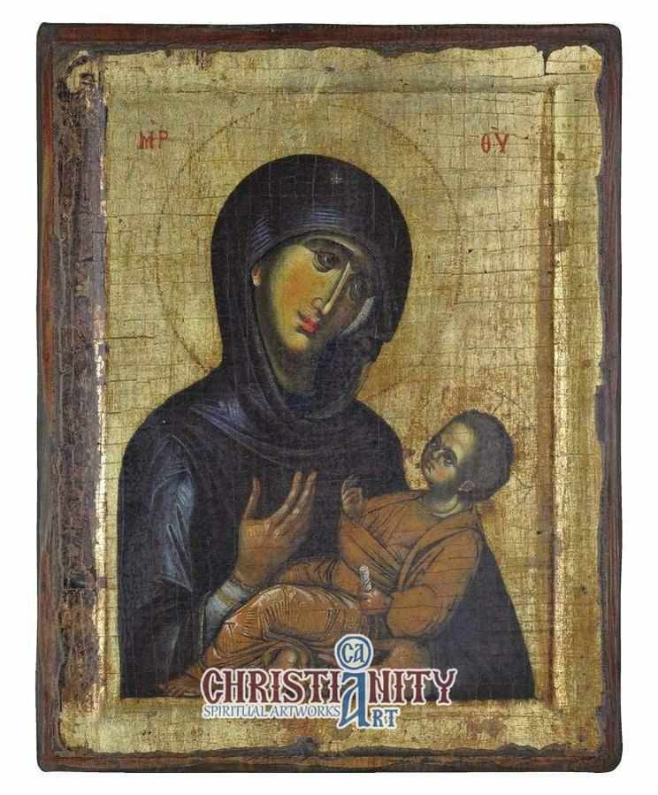 Virgin Mary Hodegetria - Directress (Engraved old - looking icon - S-EW Series)-Christianity Art