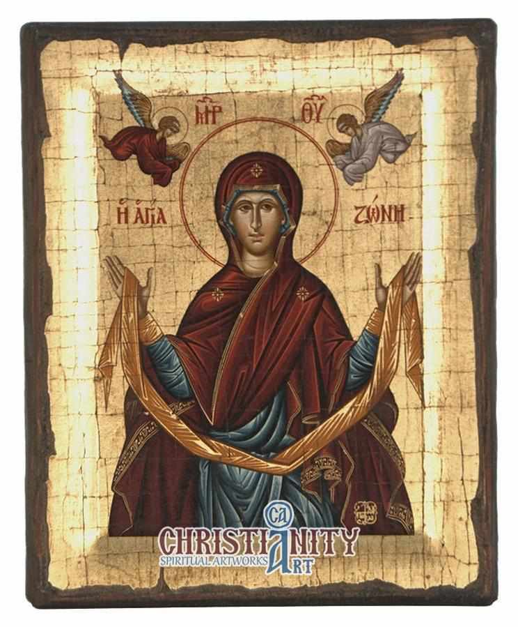 Virgin Mary Holy Belt (Engraved old - looking icon - S-EW Series)-Christianity Art