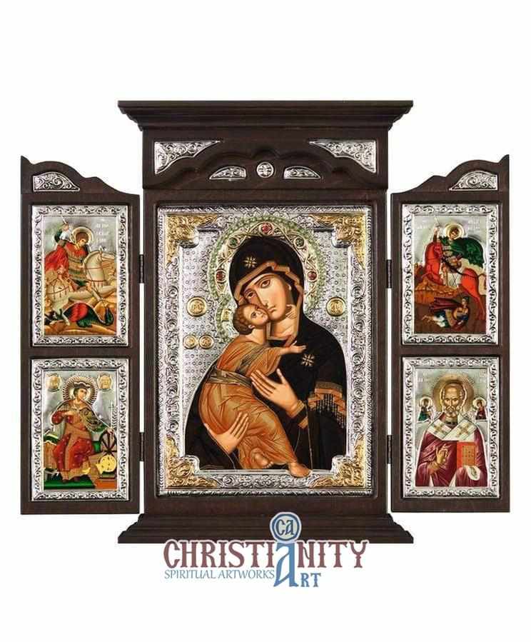 Virgin Mary of Vladimir (Triptych - Silver icon - T Series)-Christianity Art
