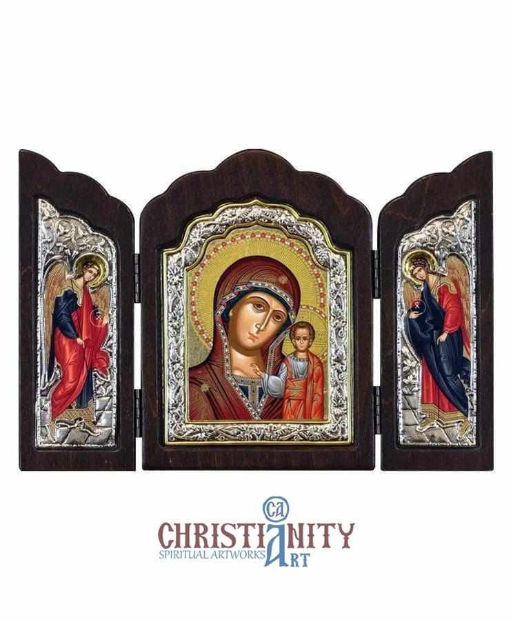 Virgin Mary our Lady of Kazan (Triptych - Silver icon - T Series)-Christianity Art