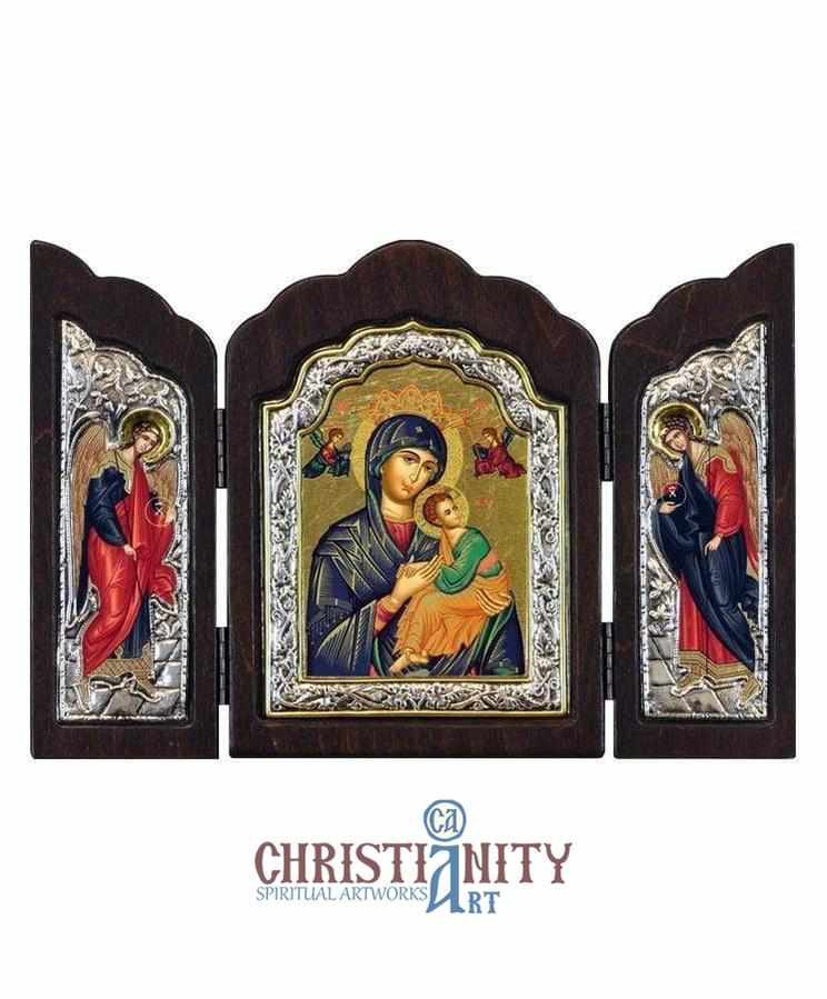Virgin Mary Perpetual Help (Triptych - Silver icon - T Series)-Christianity Art
