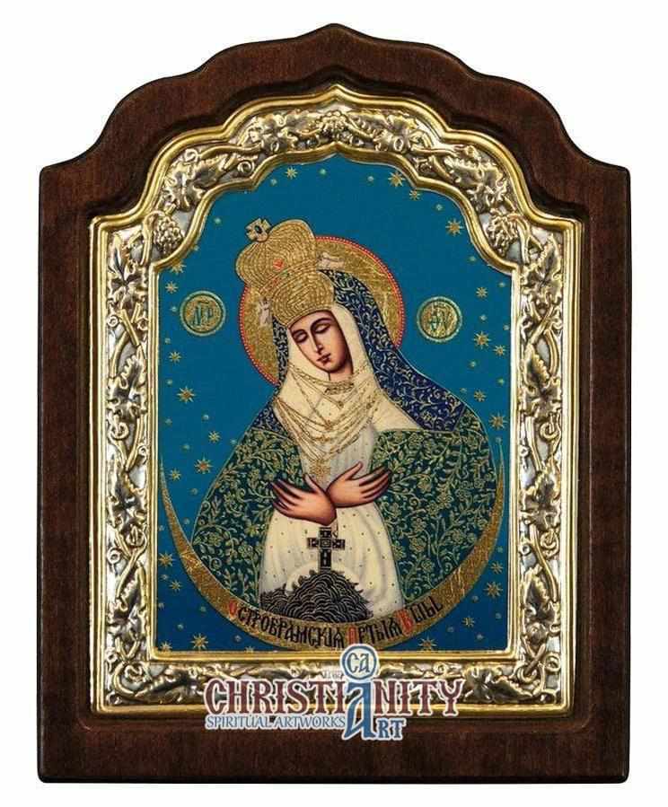 Virgin Mary Praying - Silver icon on wood, locally gold plated - Mount ...