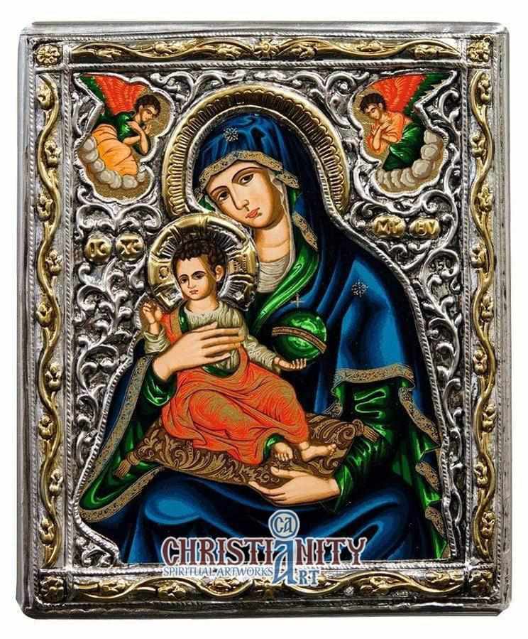 Virgin Mary Vrefokratousa - Child Holding (Silver icon - G Series)-Christianity Art