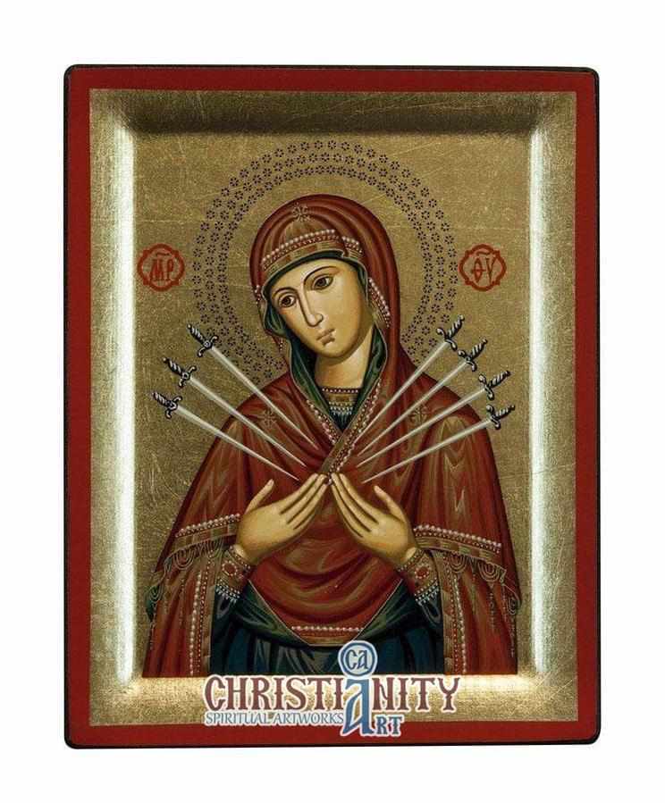 Virgin Mary with 7 Swords (Engraved icon - S Series)-Christianity Art