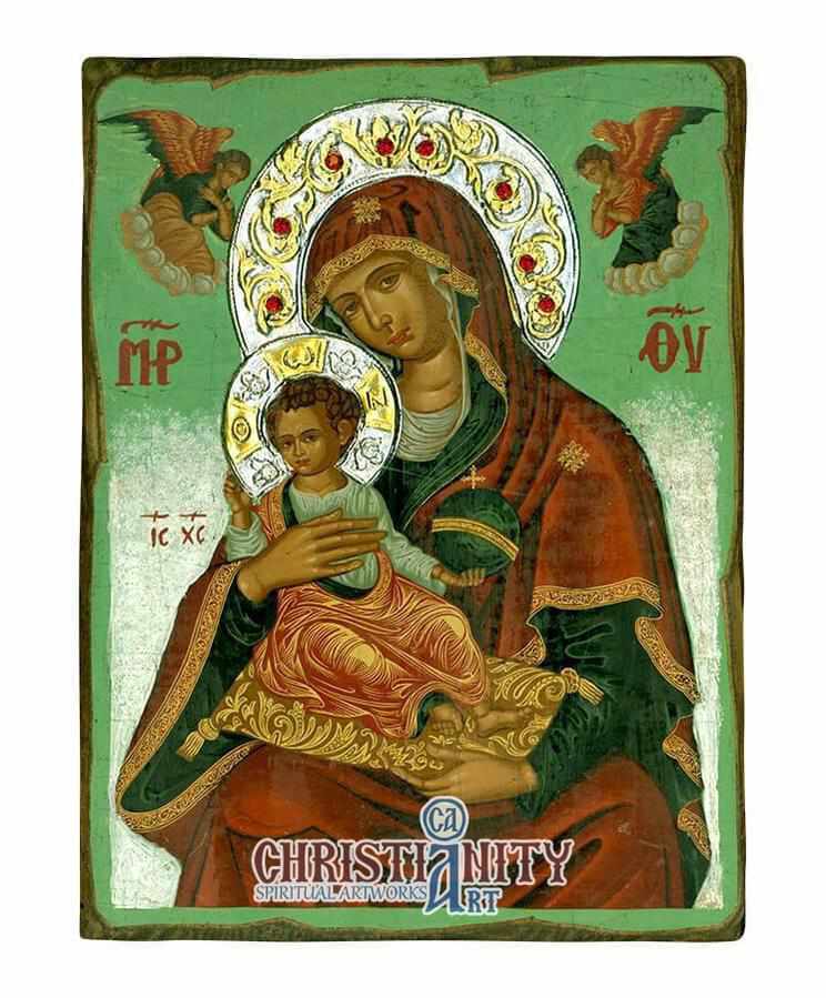 Virgin Vrefokratousa (Child Holding) (Aged - Silver Halo Icon - SWS Series)-Christianity Art