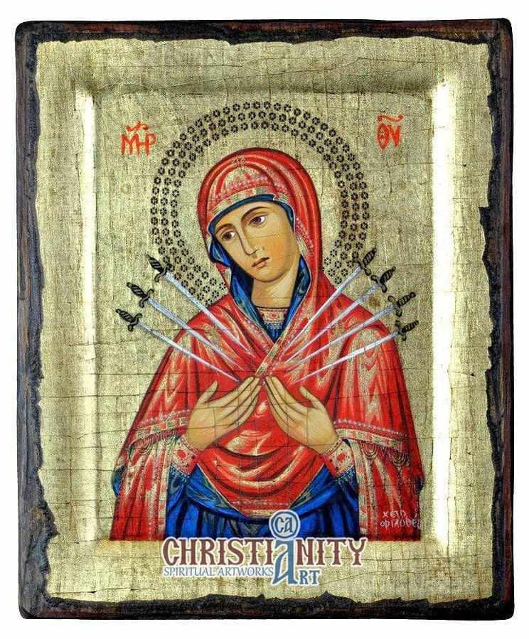 Virgin with 7 Swords (100% Handpainted Icon - P Series)-Christianity Art